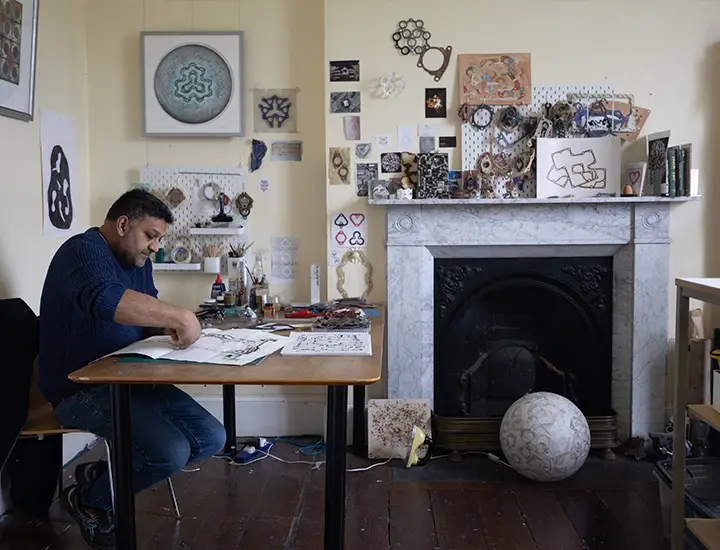 Antonio D'Souza in his art studio