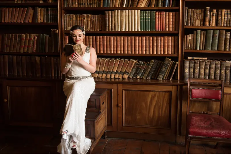 bride with books at Ardgillan Castle